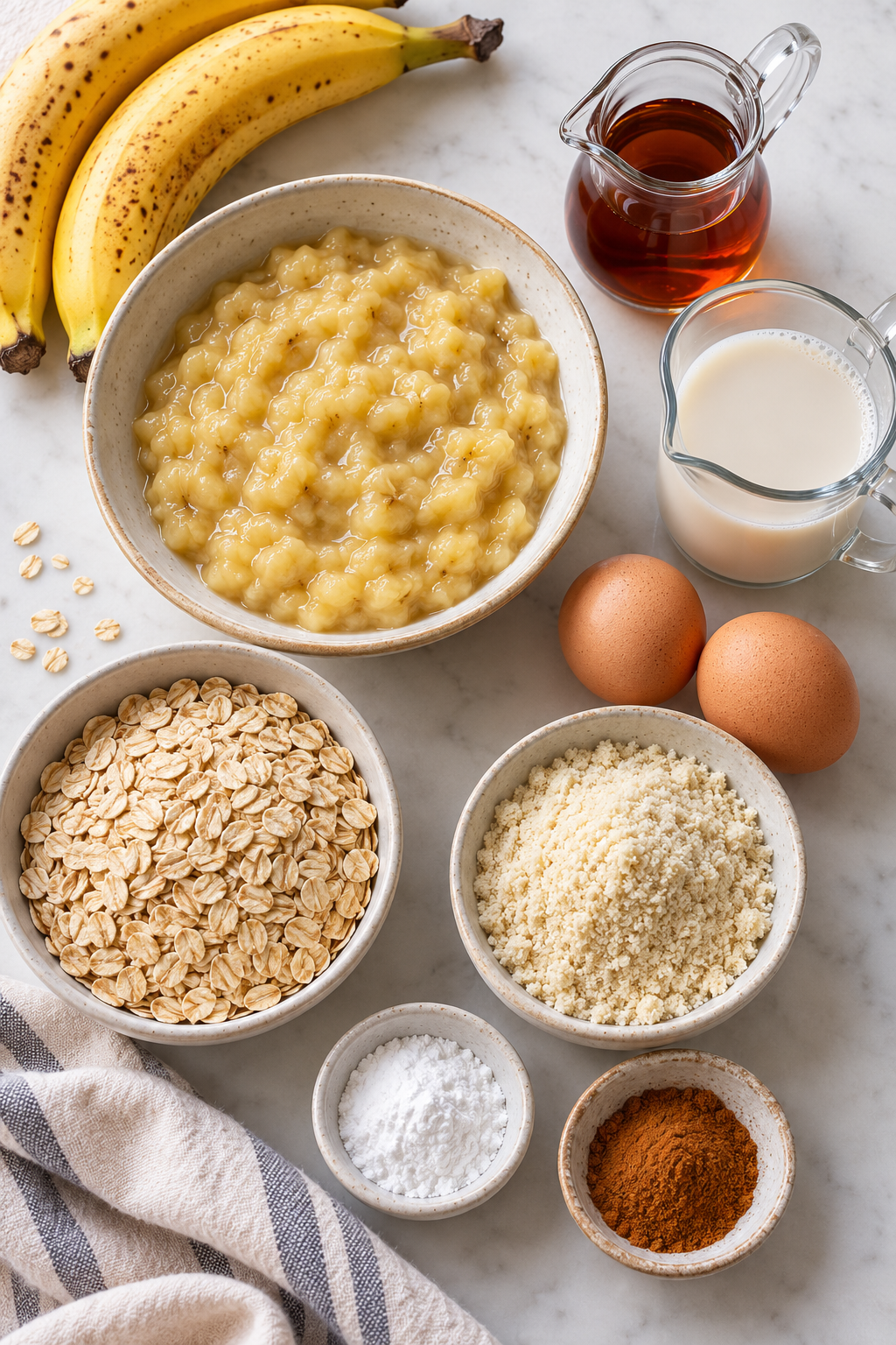 Ingredients for gluten-free banana oatmeal muffins