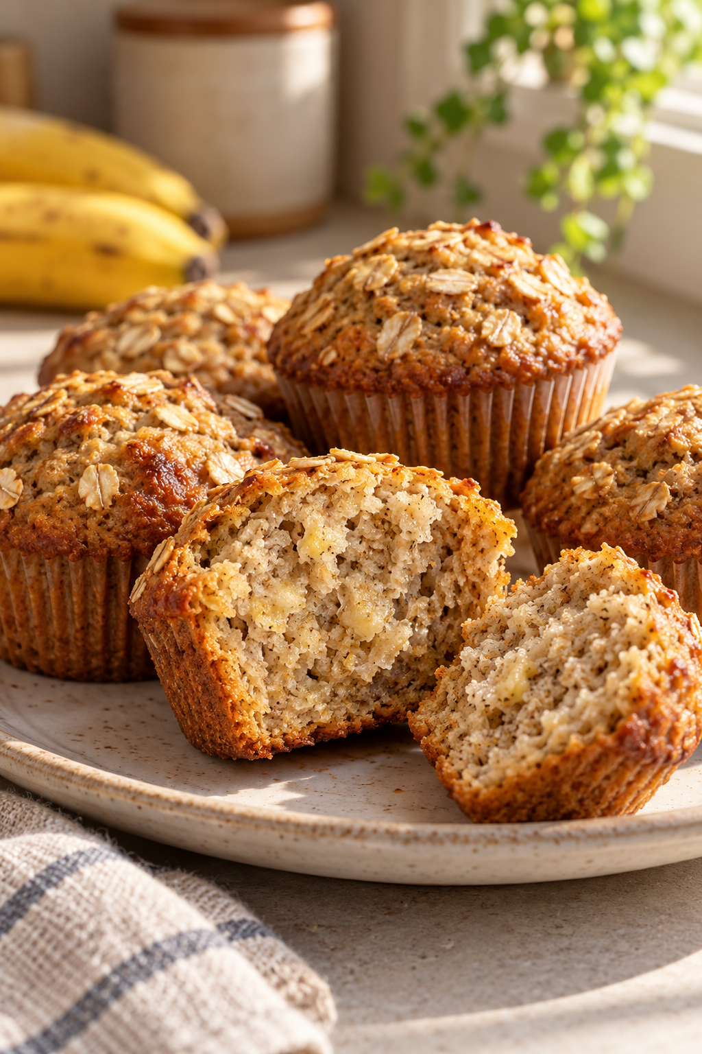 Gluten-free banana oatmeal muffins ready to serve