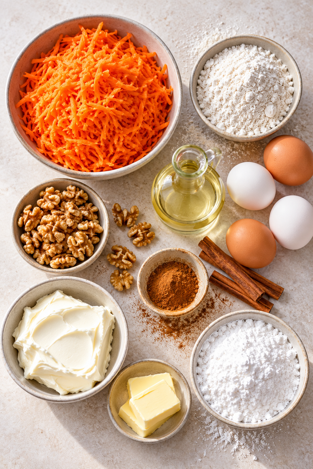 Ingredients for gluten-free carrot cake