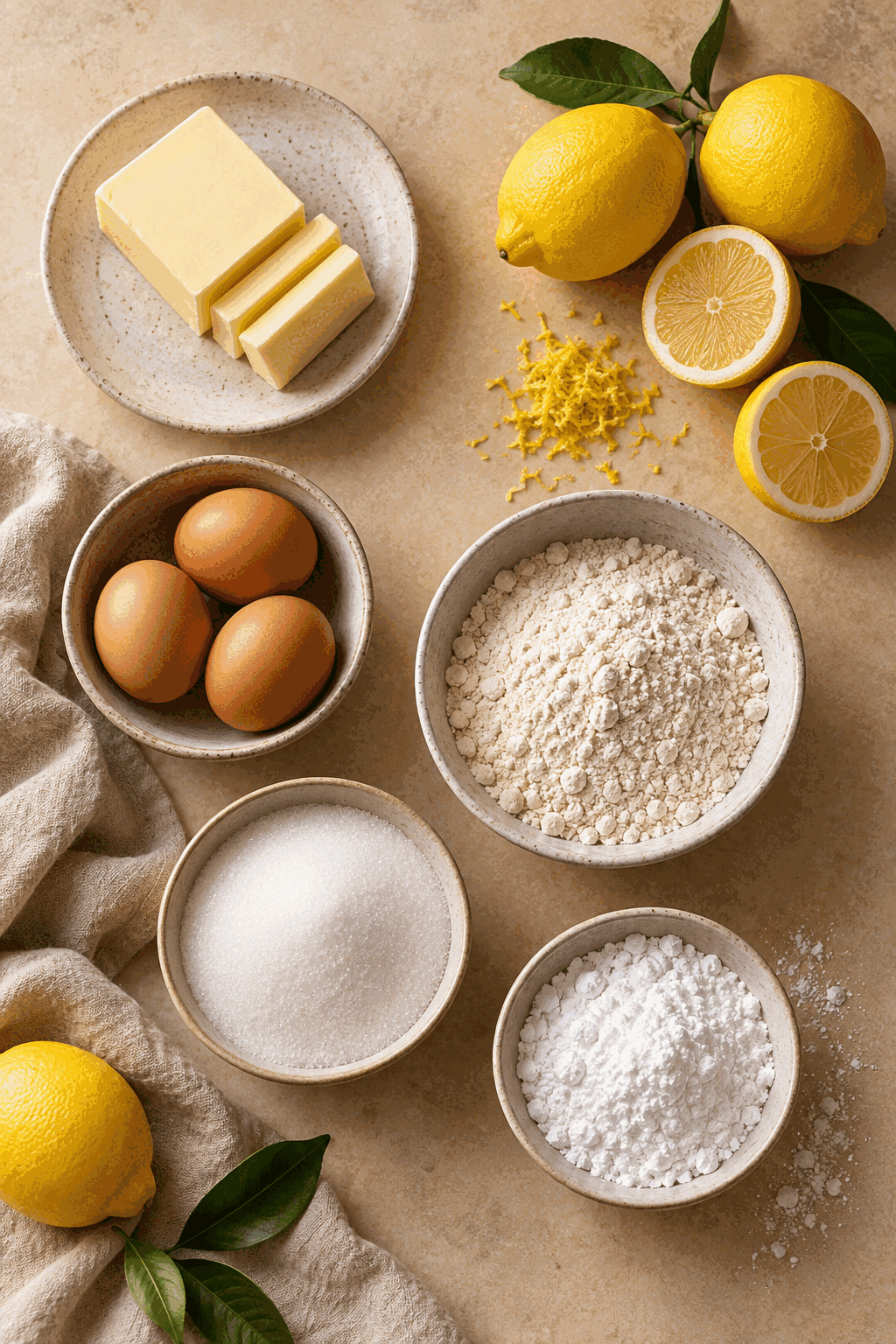 gluten free lemon brownies ingredients measured and arranged