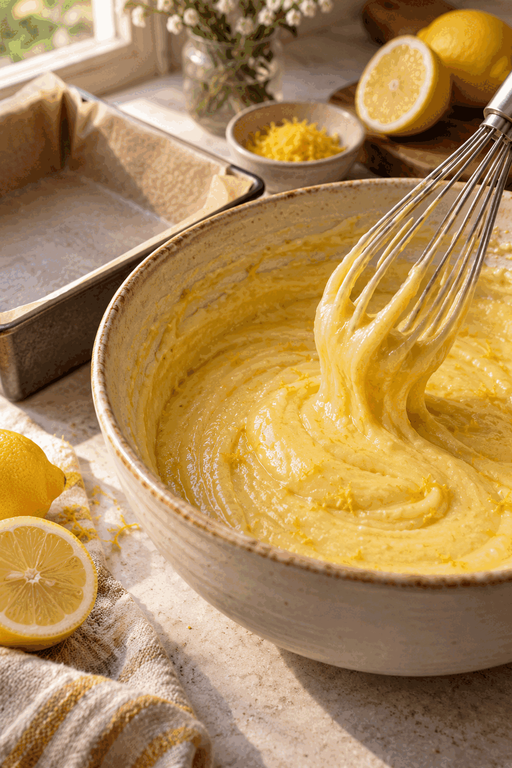 gluten free lemon brownies batter being prepared