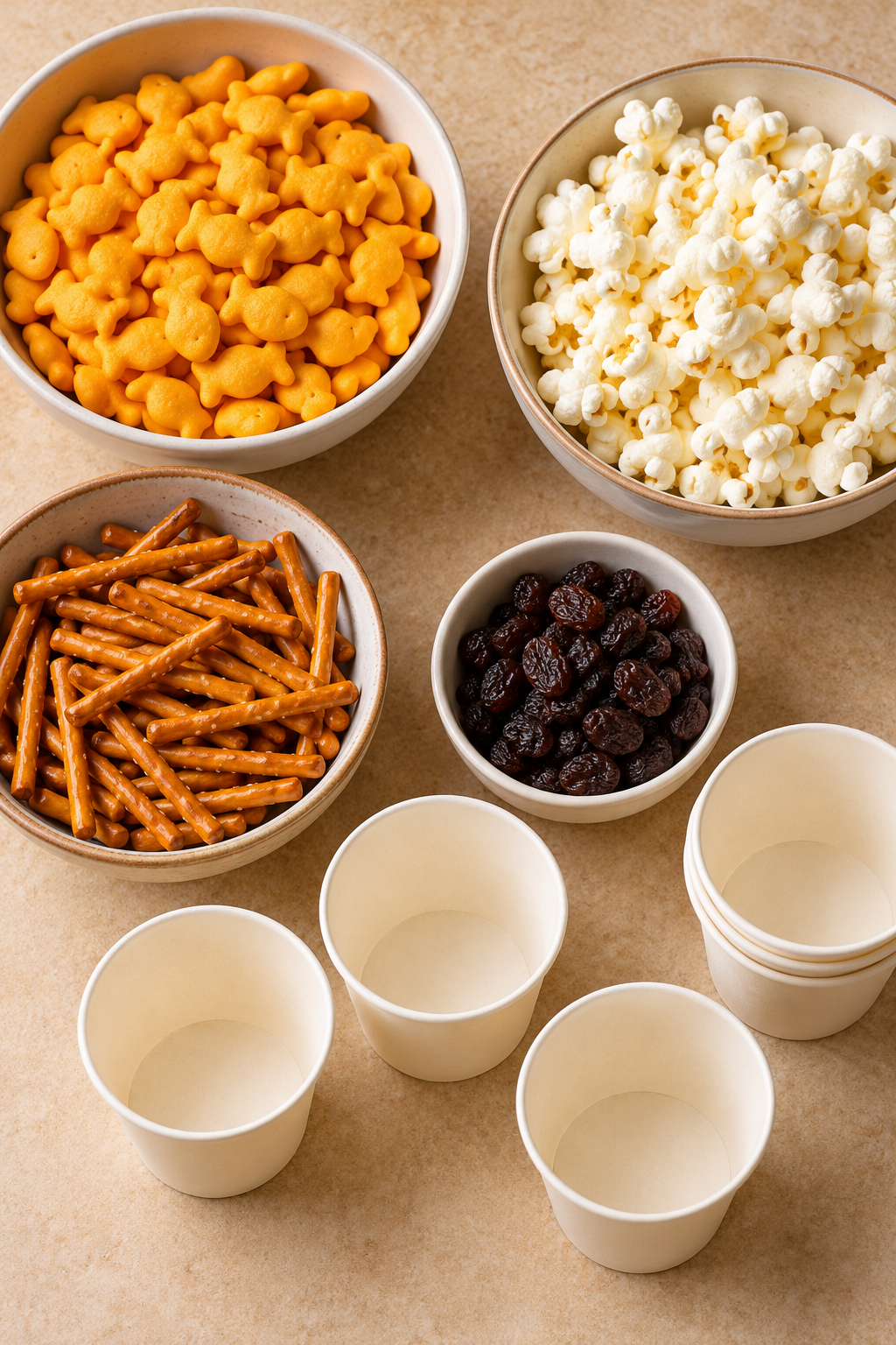 Ingredients for goldfish cracker snacks in snack cups