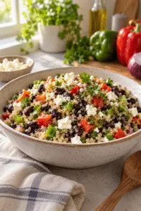 healthy black bean feta quinoa salad