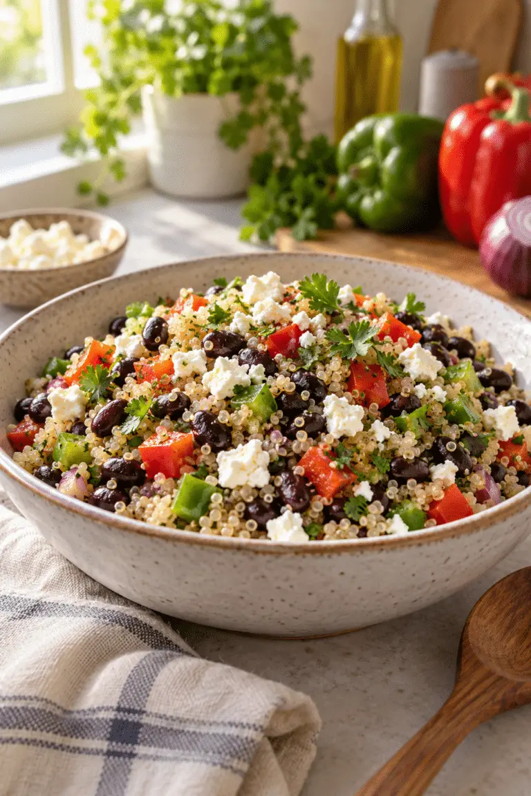 healthy black bean feta quinoa salad