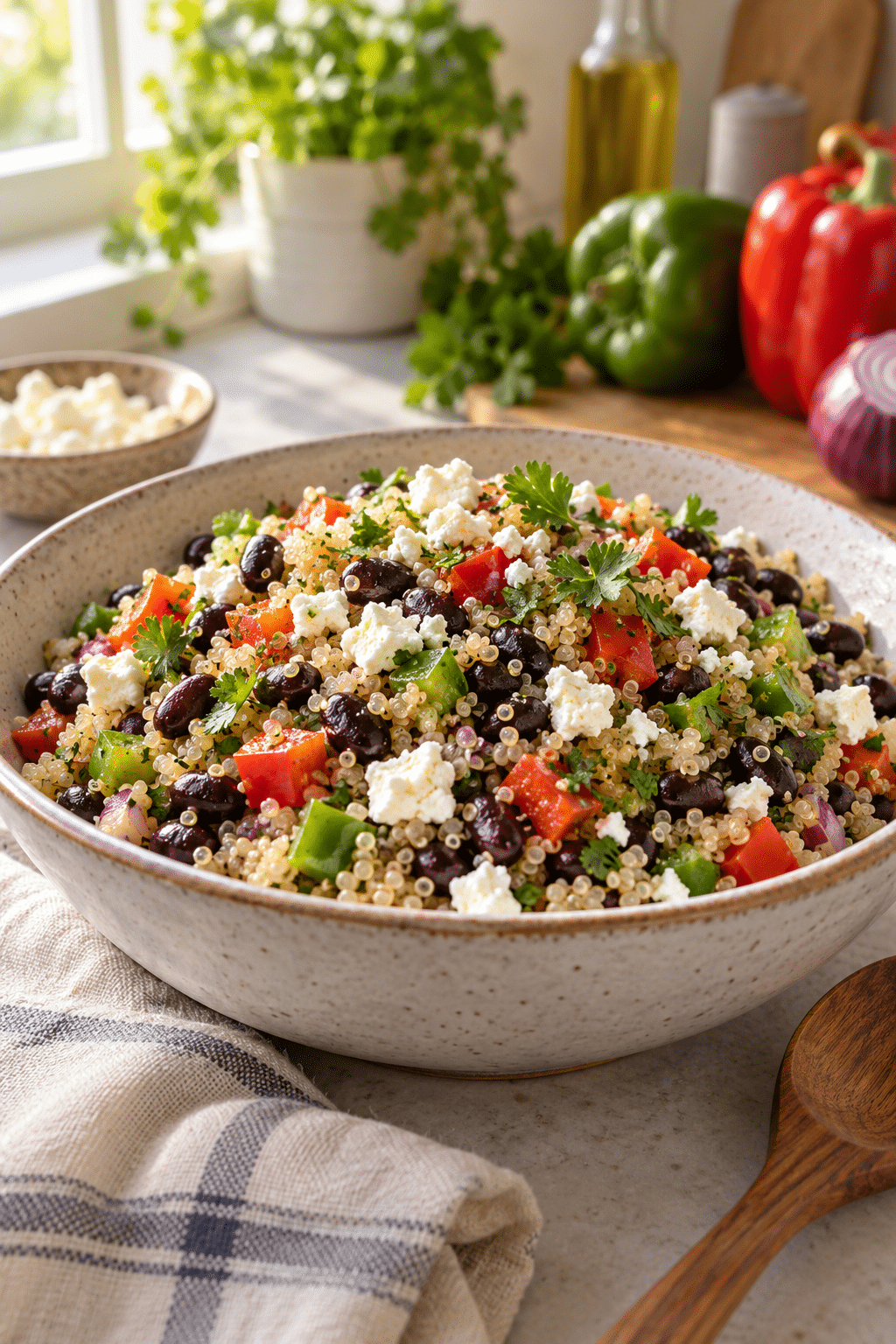 healthy black bean feta quinoa salad