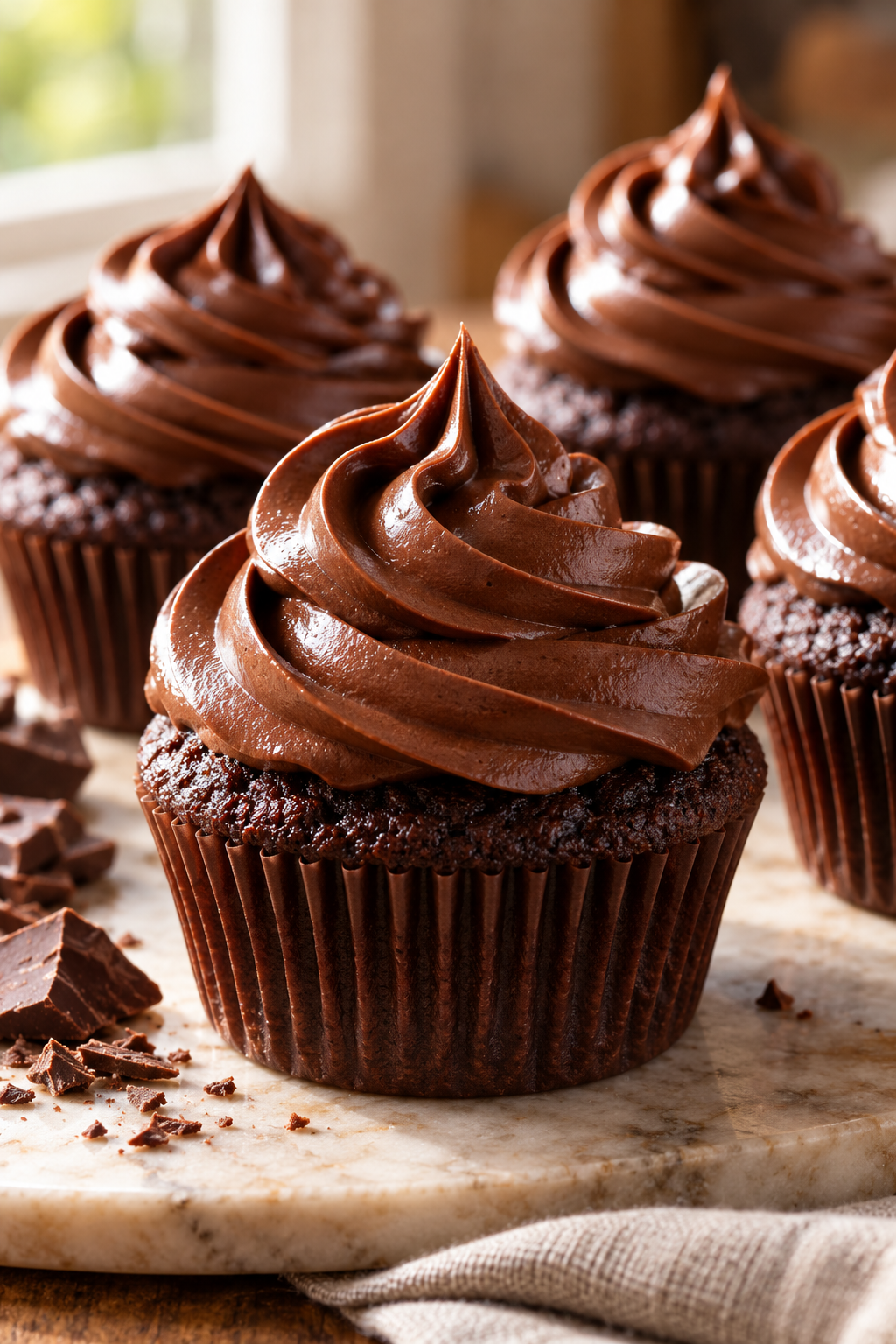 Healthy chocolate frosting on cupcakes