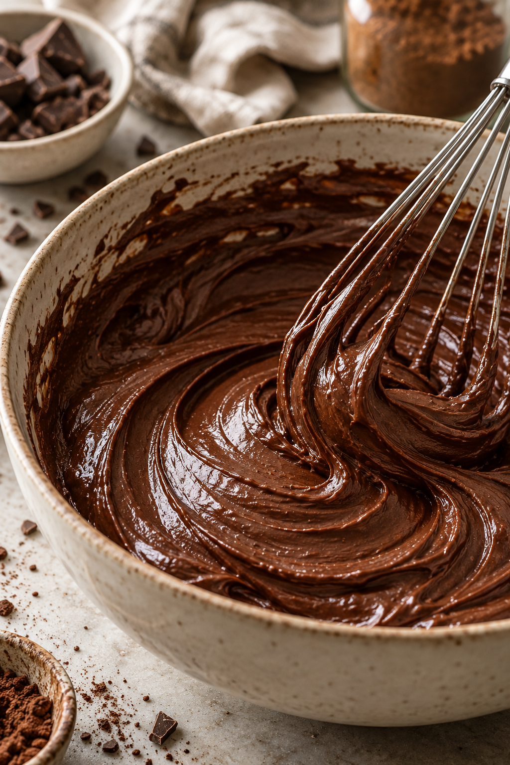 Healthy chocolate frosting being whisked smooth