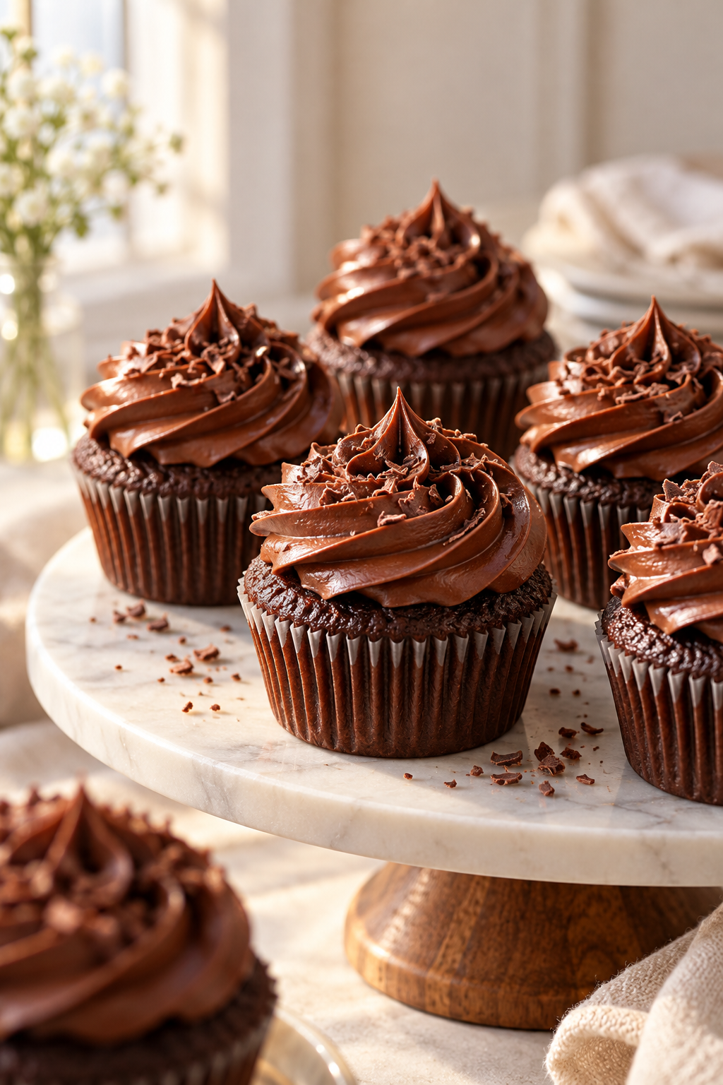 Finished healthy chocolate frosting on cupcakes