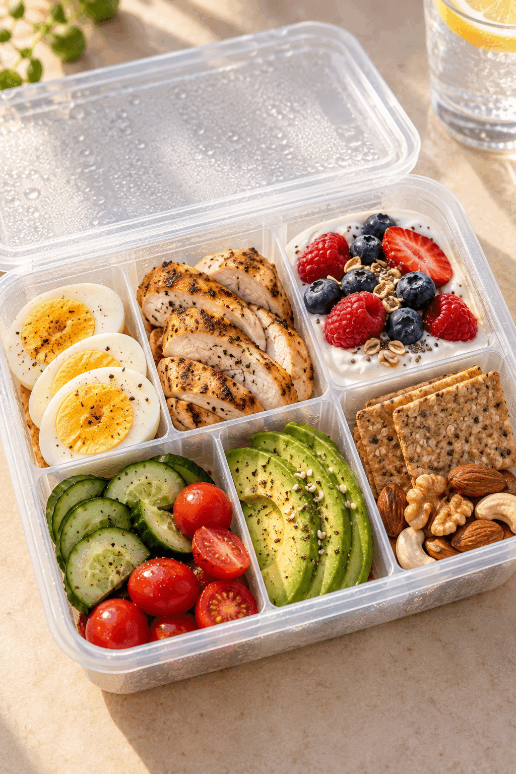 Finished protein breakfast box ready to eat