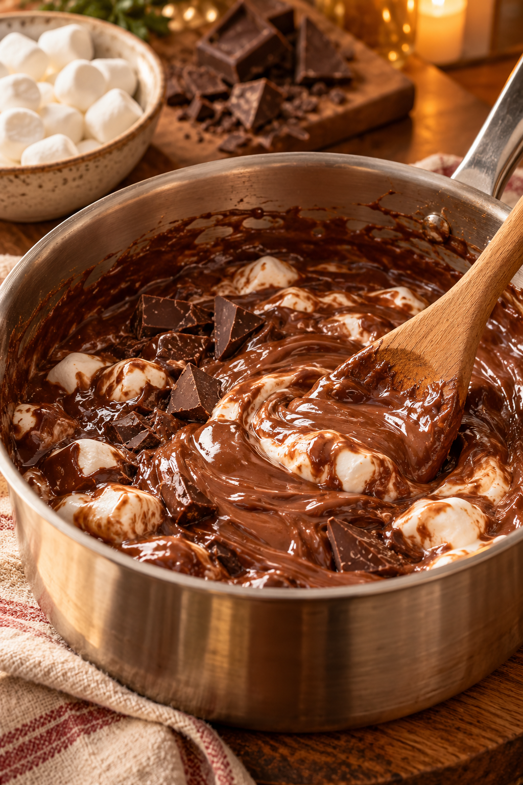 Hershey chocolate pie filling being stirred smooth