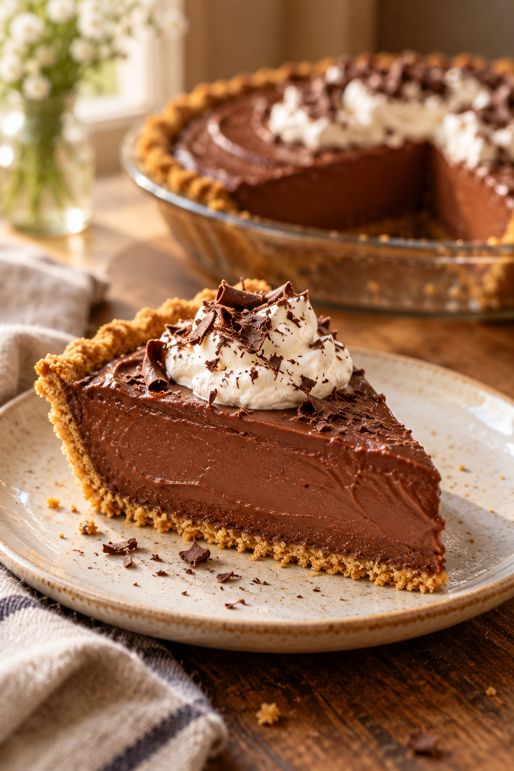 Hershey chocolate pie sliced and ready to serve