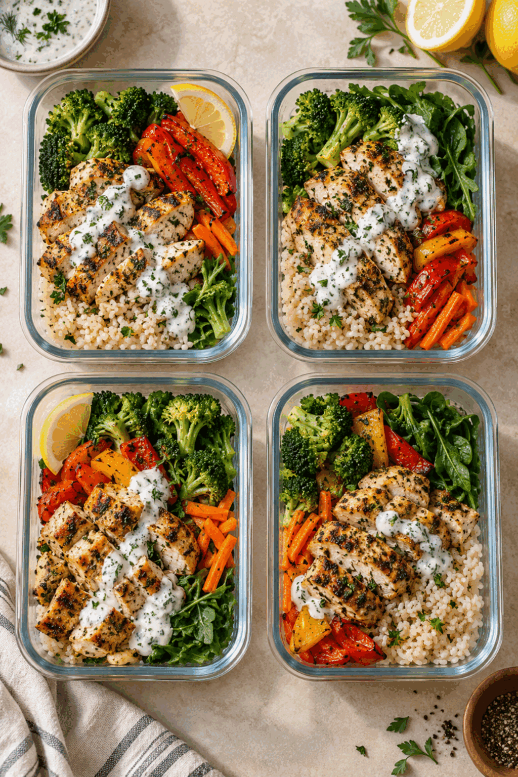 finished high protein meal prep bowls