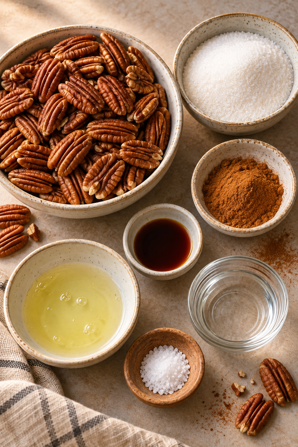 Ingredients for homemade cinnamon sugar pecans