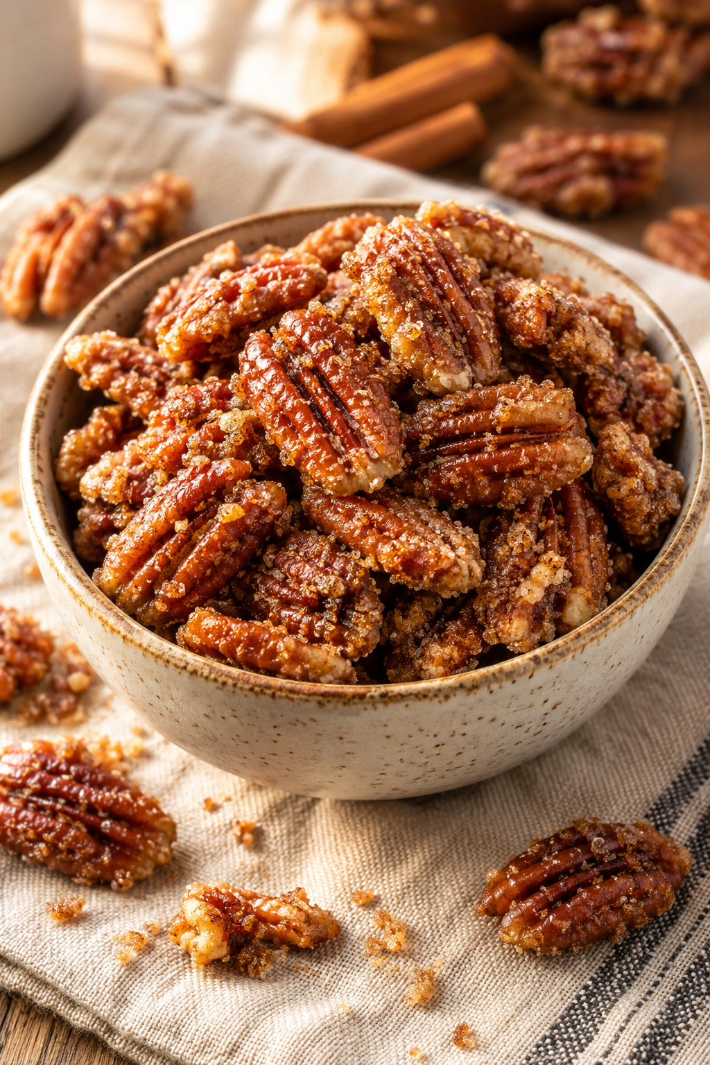Finished homemade cinnamon sugar pecans