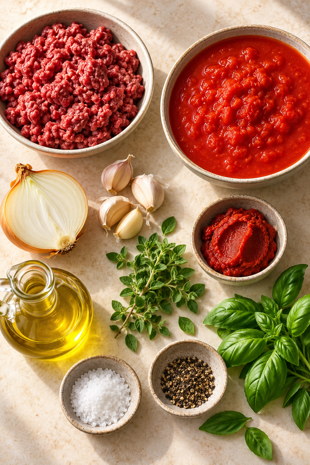 Ingredients for homemade meat sauce