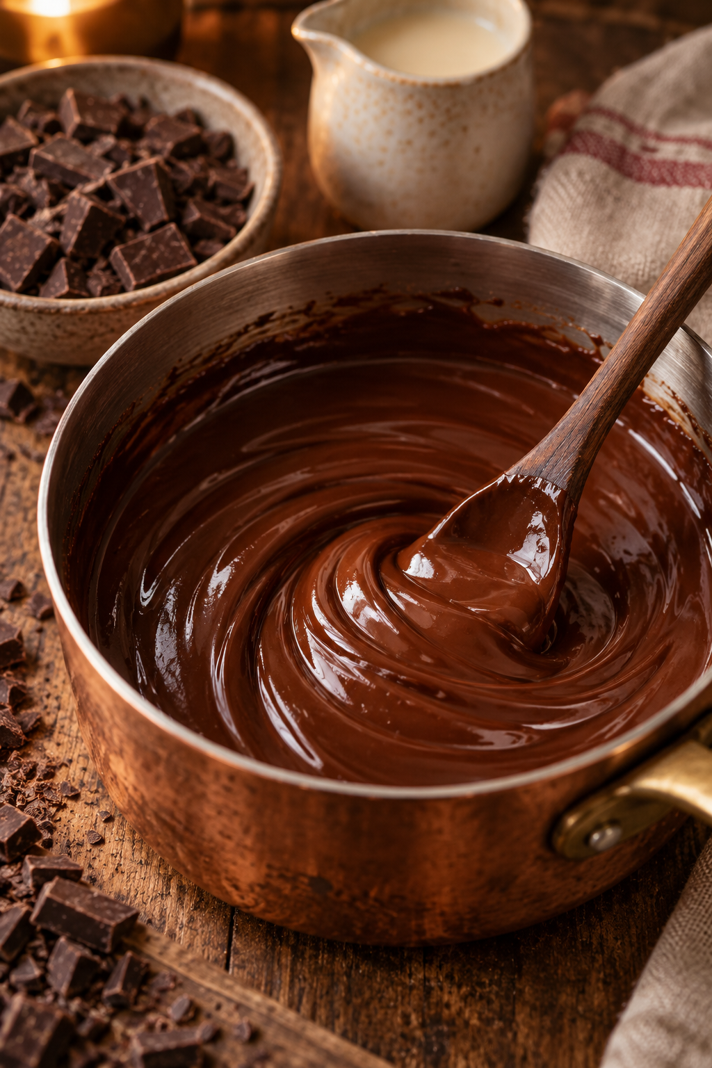 Chocolate ganache being stirred for hot chocolate truffles
