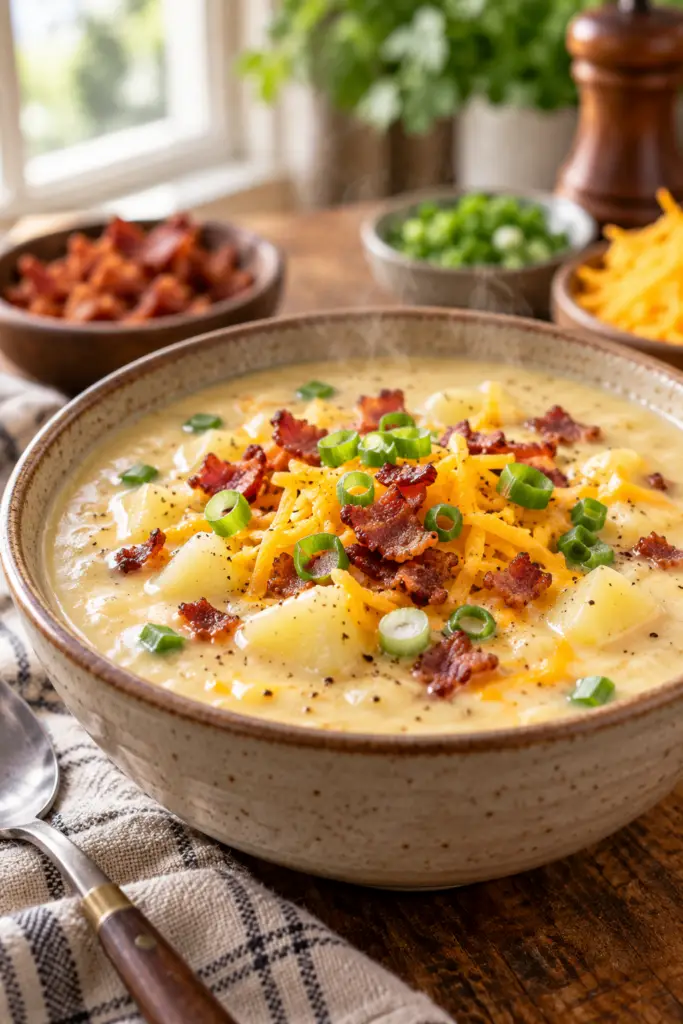 instant pot potato soup with bacon and cheddar