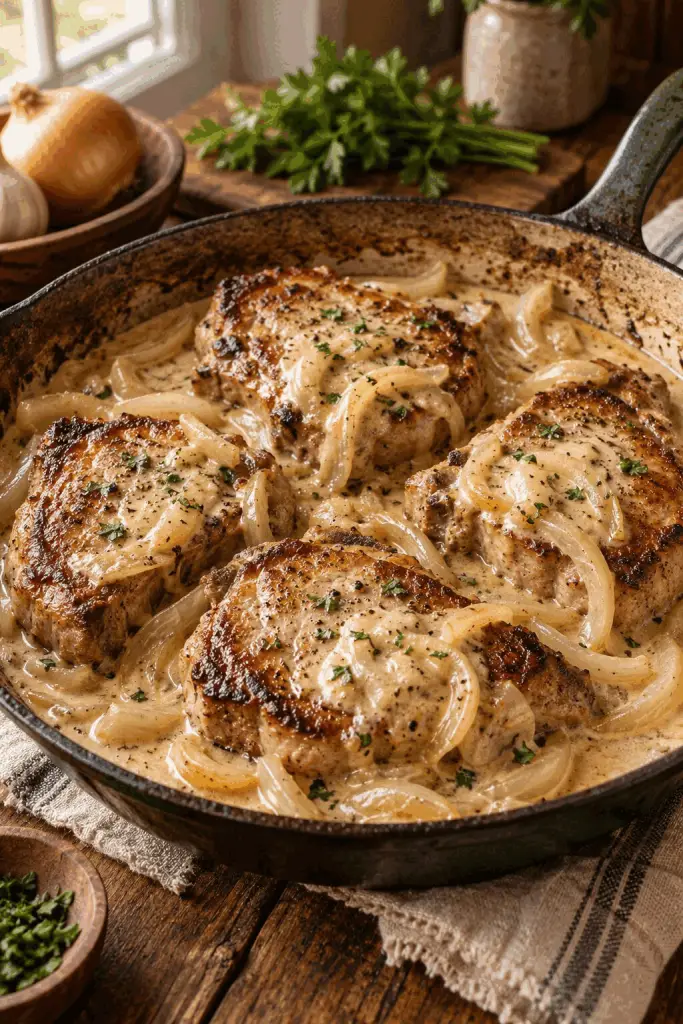 instant pot sour cream pork chops with creamy onion sauce