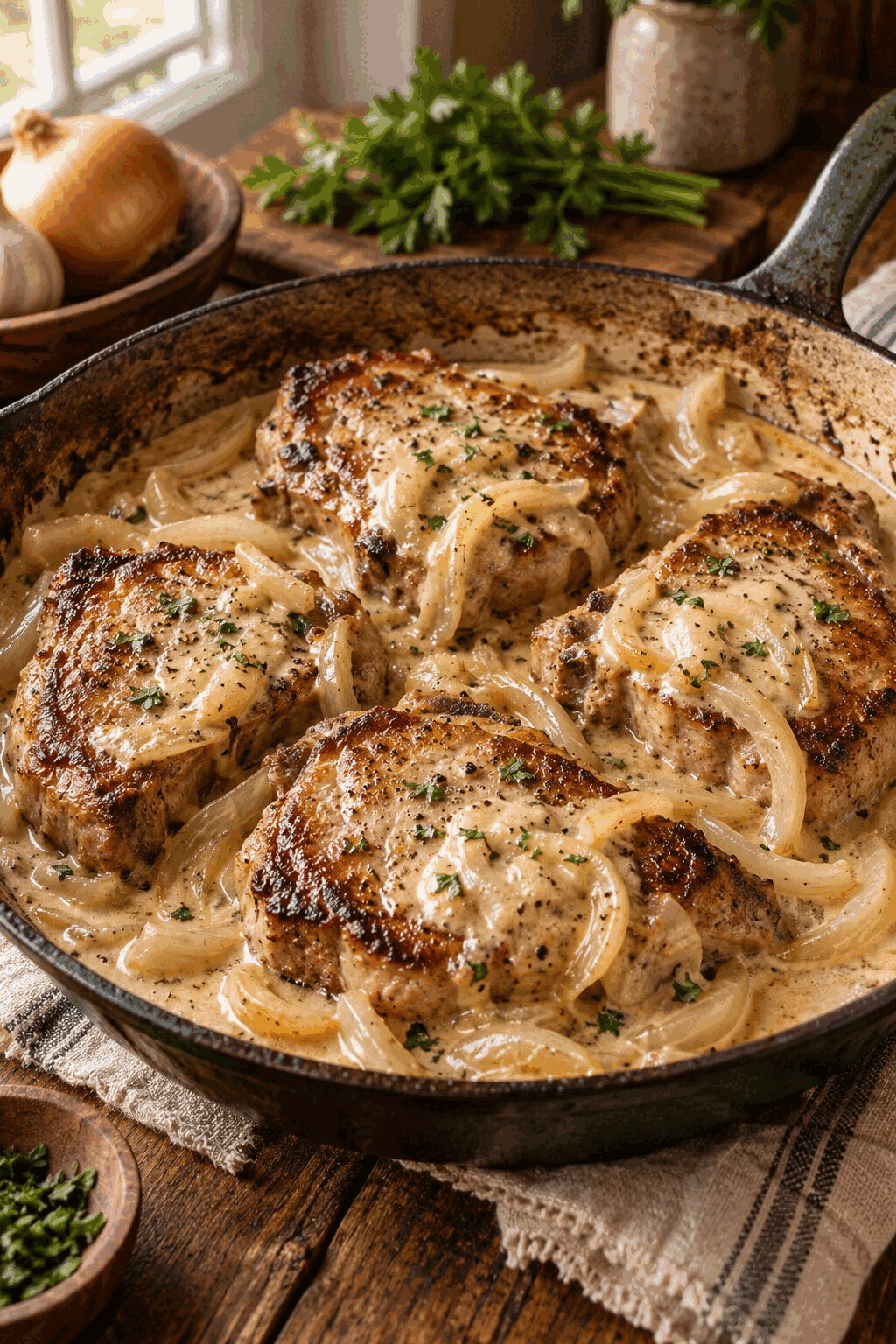 instant pot sour cream pork chops with creamy onion sauce