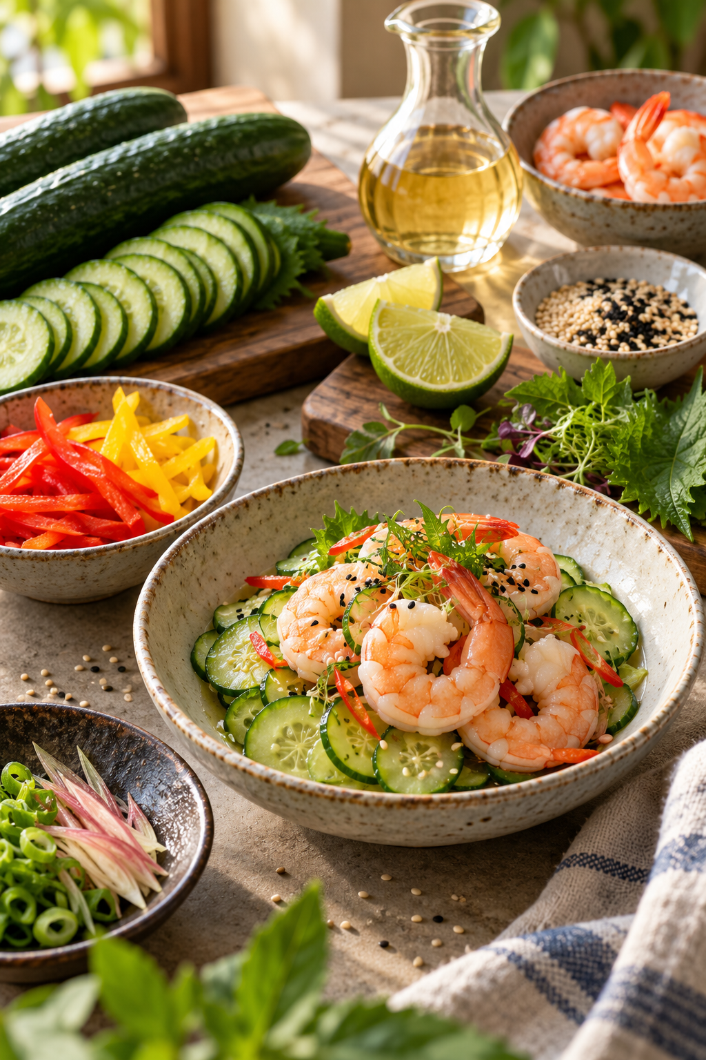 Ingredients for Japanese sunomono salad