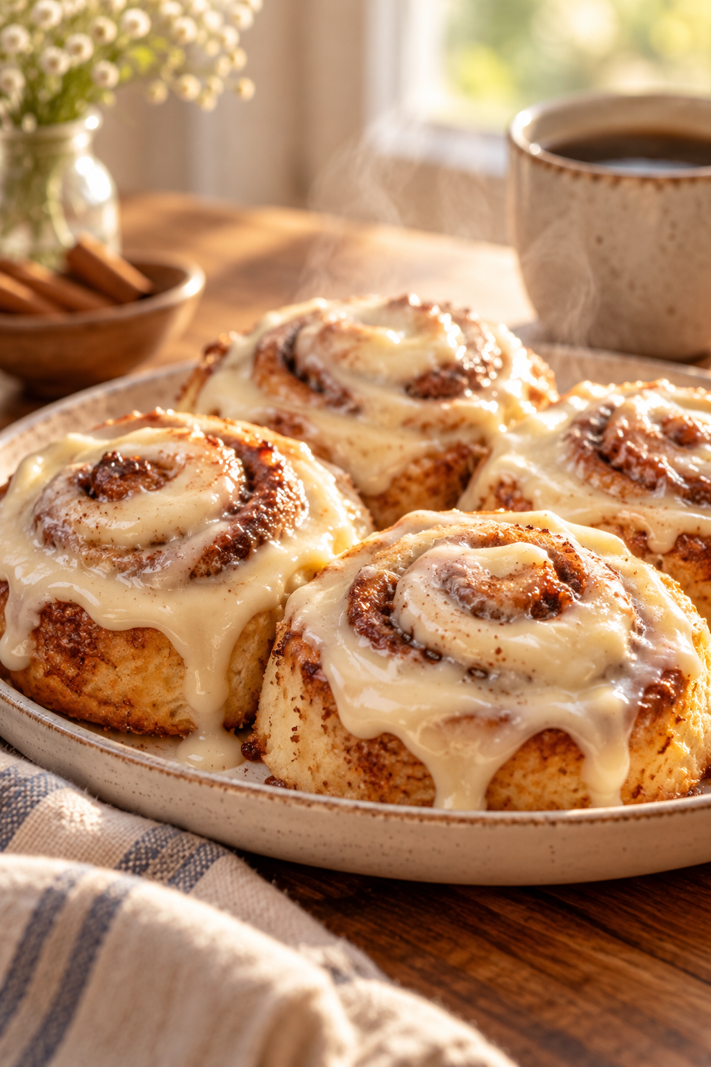 Low carb cinnamon rolls served from a different angle