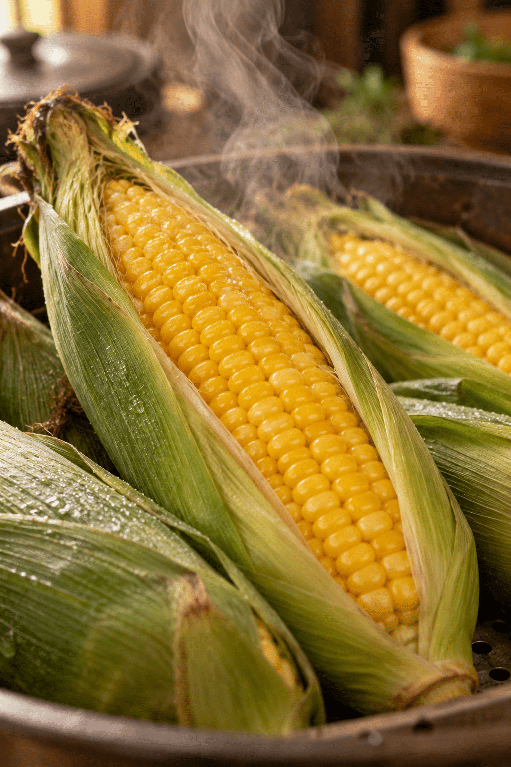microwave corn cooking in its husk