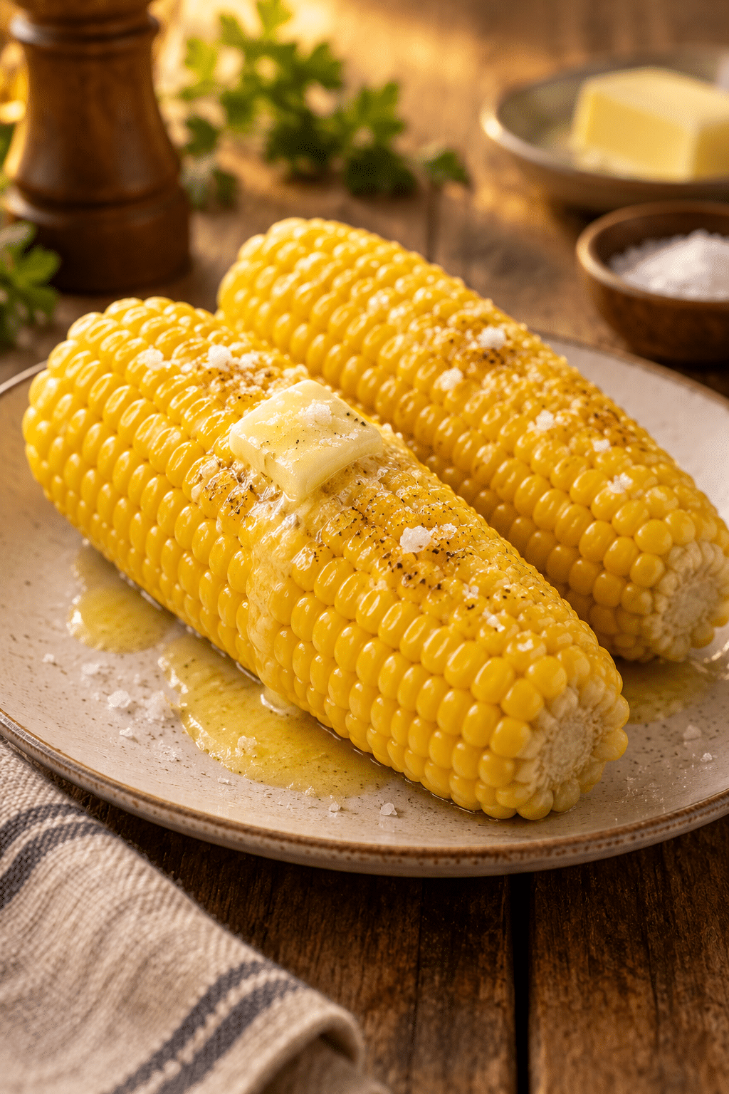 peeled microwave corn on the cob served hot