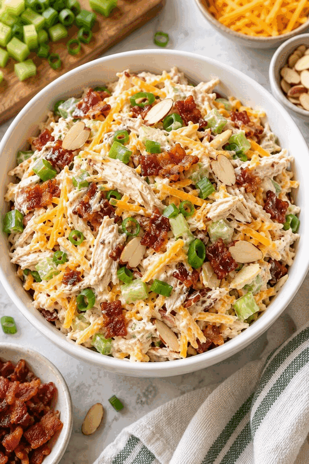 Million dollar chicken salad in a serving bowl