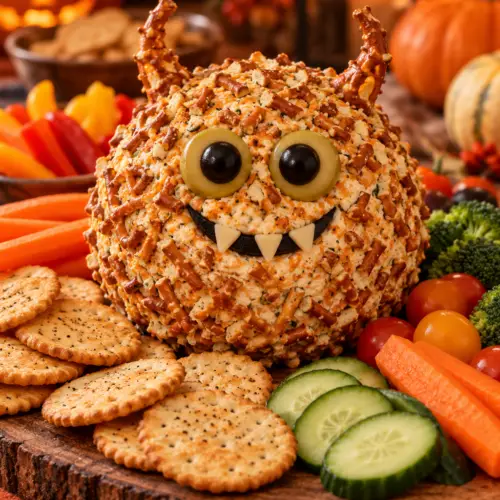 Monster cheese ball Halloween appetizer