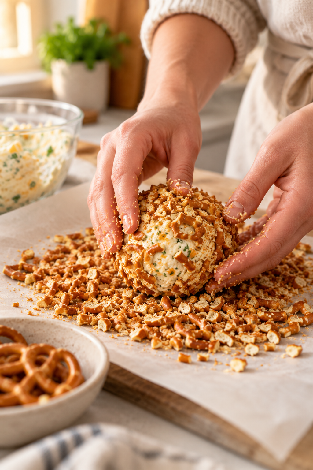 Shaping and coating a monster cheese ball