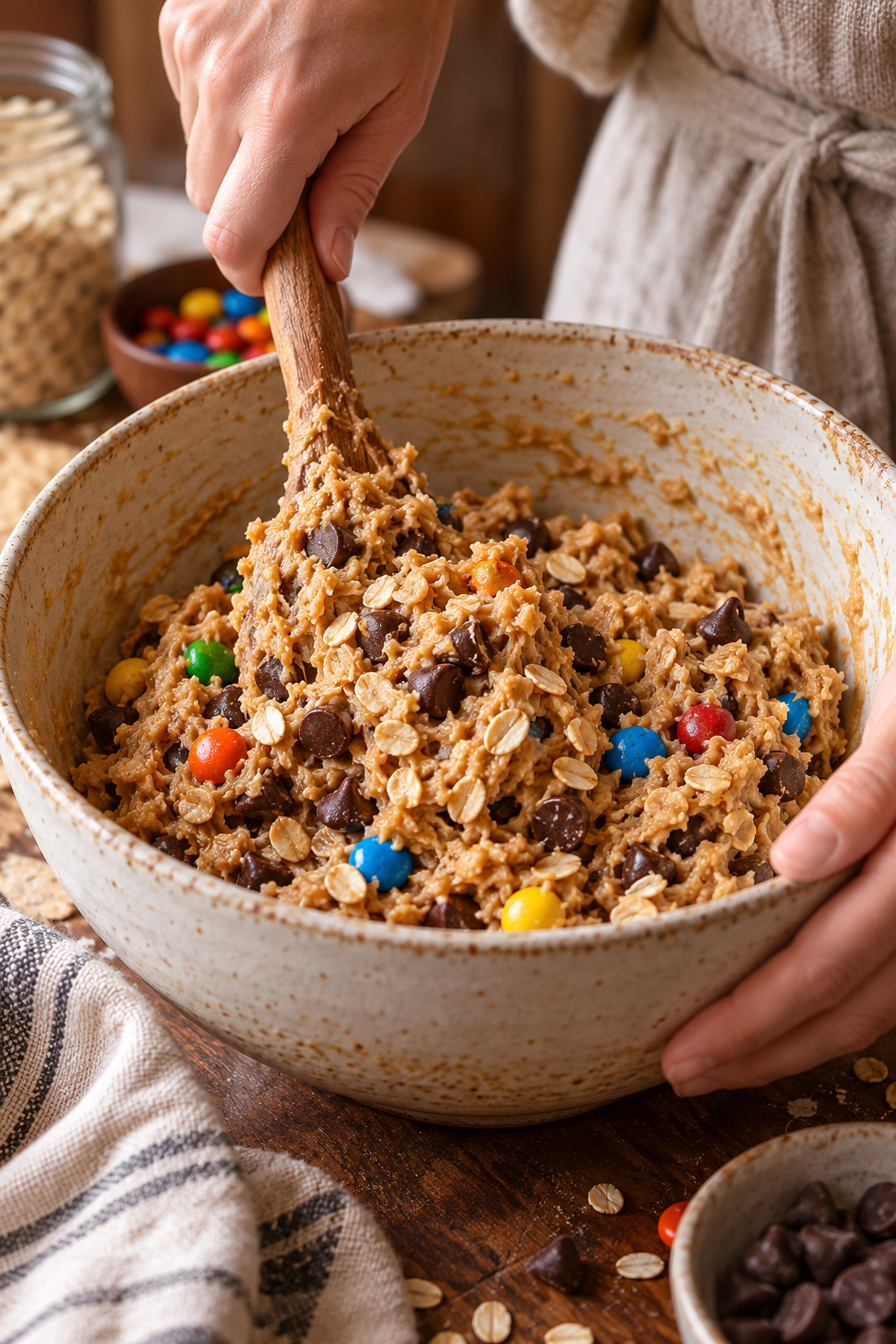 Monster cookie dough being mixed
