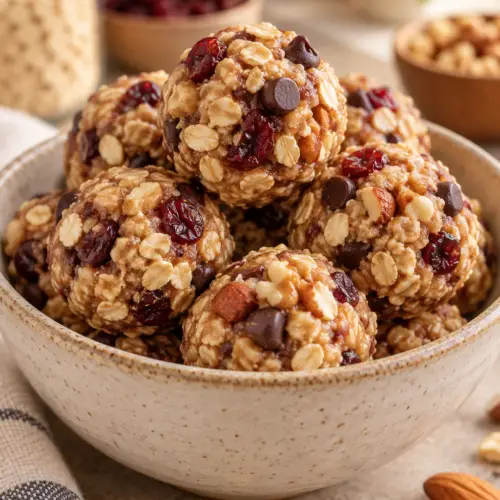 No-bake oatmeal cookie energy bites finished snack