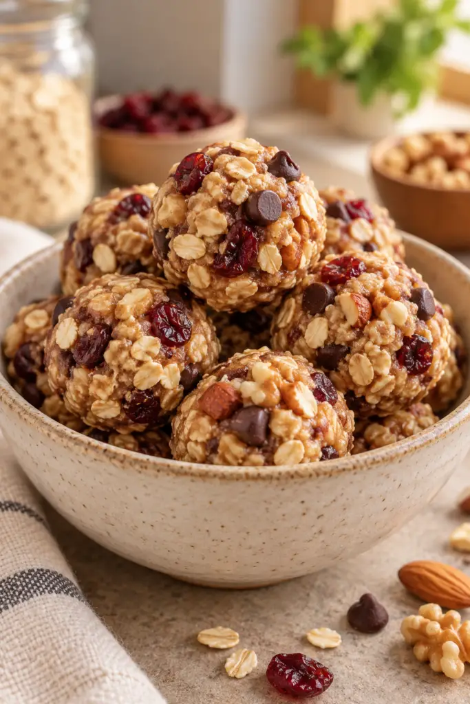 No-bake oatmeal cookie energy bites finished snack