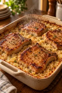 no peek pork chops and rice finished dish