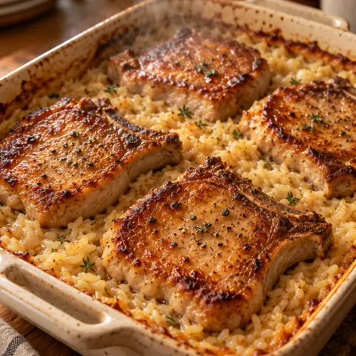 no peek pork chops and rice finished dish