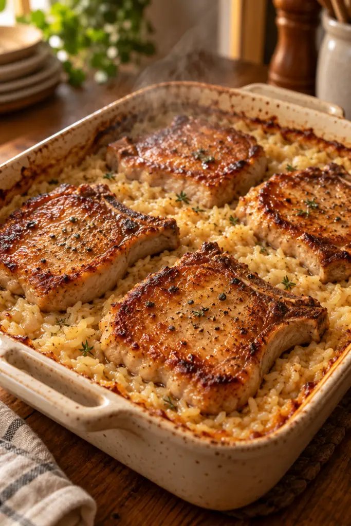 no peek pork chops and rice finished dish