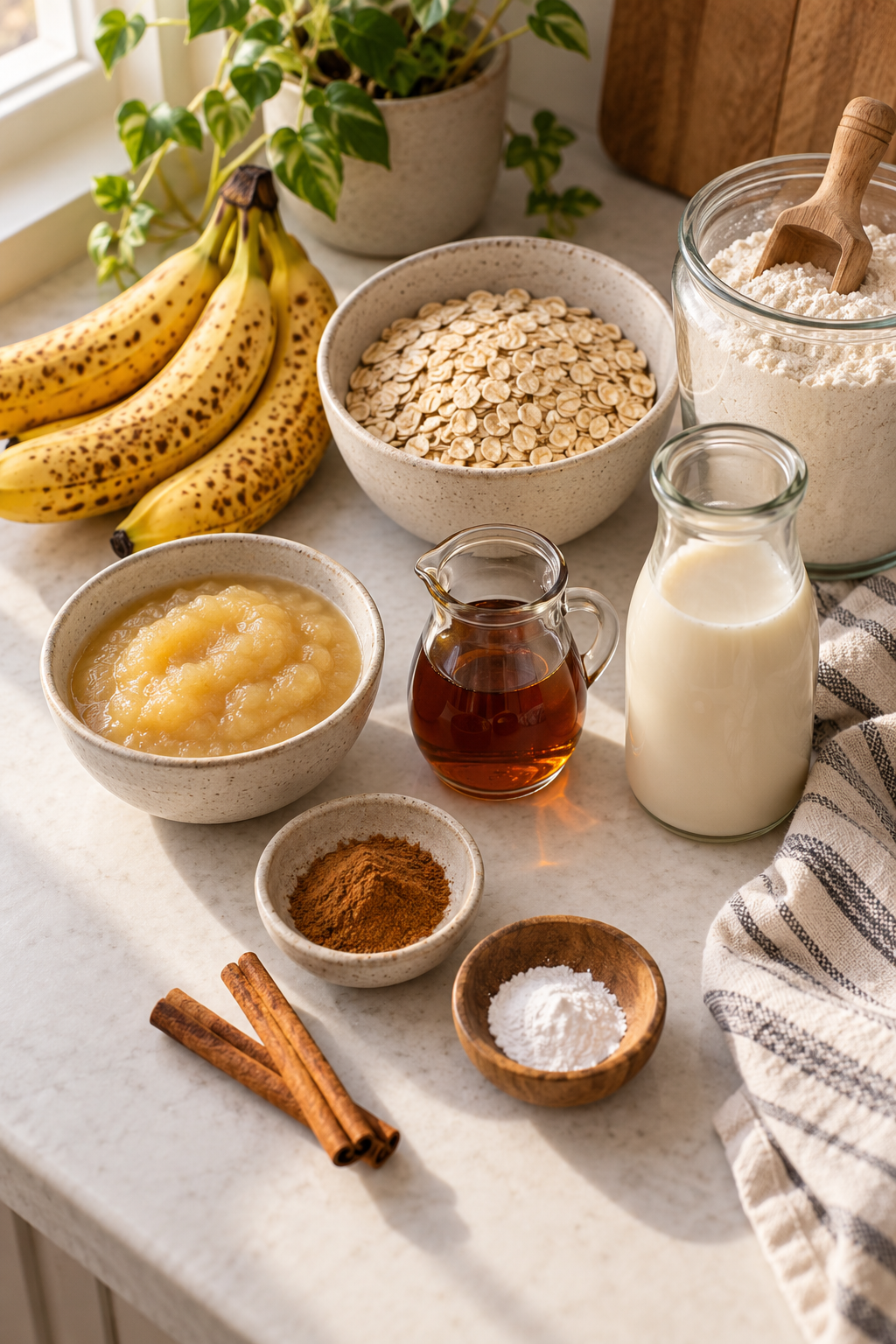 ingredients for nut-free vegan banana oat muffins