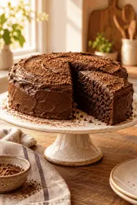 one bowl moist chocolate cake finished dish