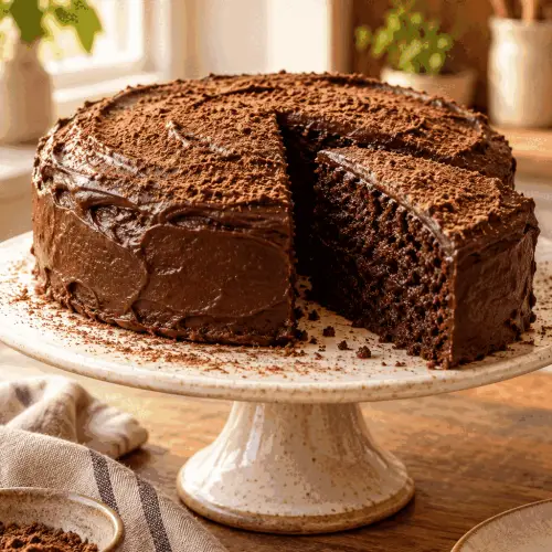 one bowl moist chocolate cake finished dish
