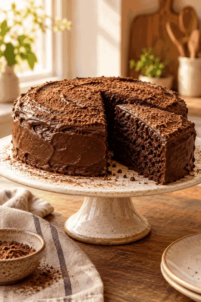 one bowl moist chocolate cake finished dish