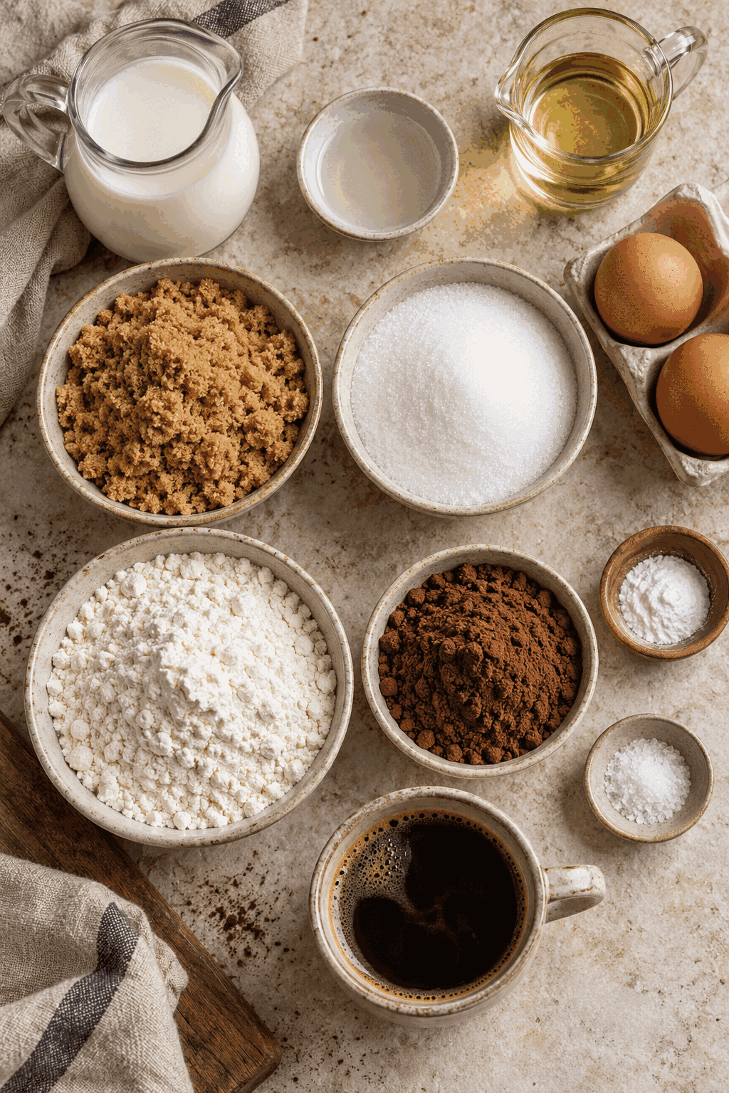 Ingredients for one bowl moist chocolate cake