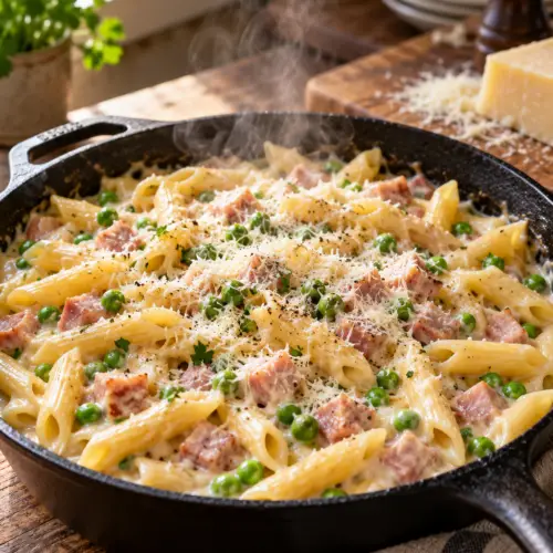 one pot ham penne skillet finished dish