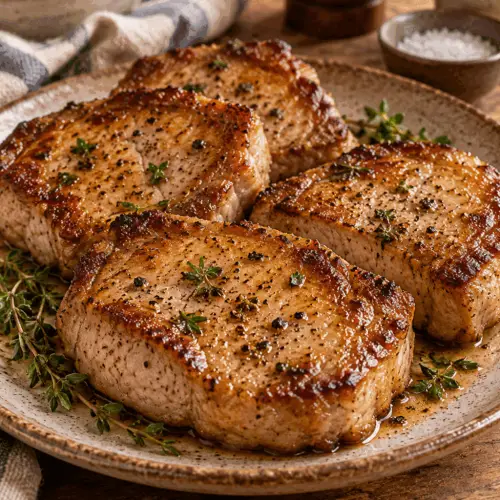 oven baked boneless pork chops with browned mustard rub