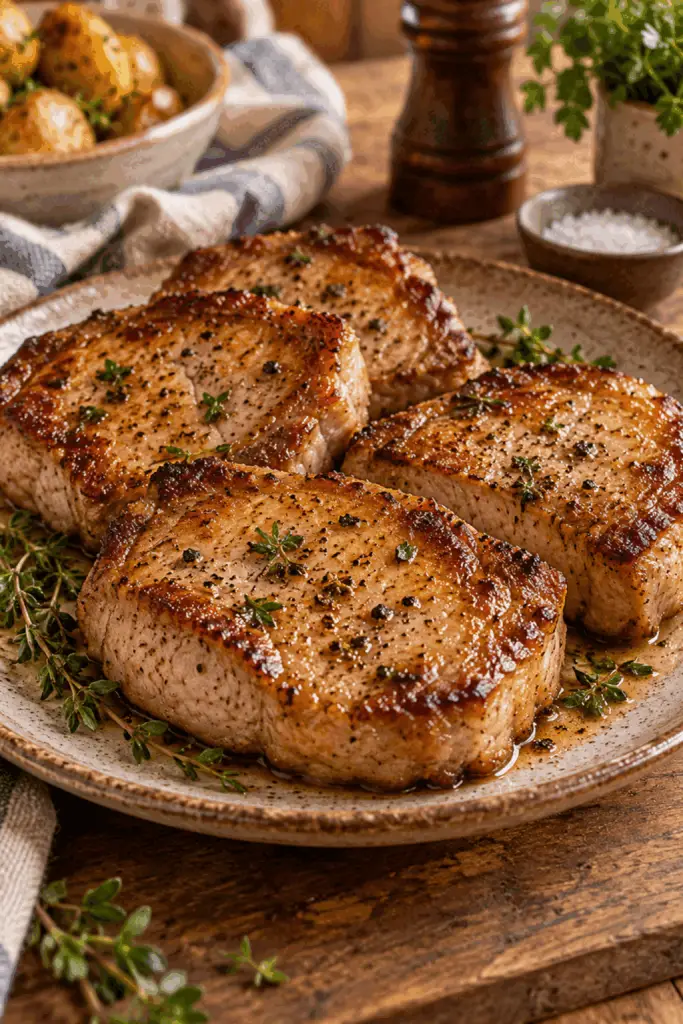 oven baked boneless pork chops with browned mustard rub