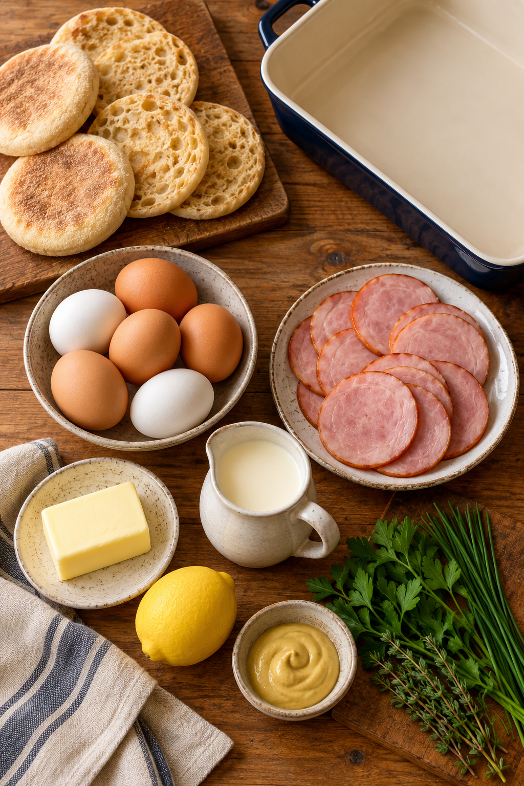Ingredients for overnight eggs benedict casserole