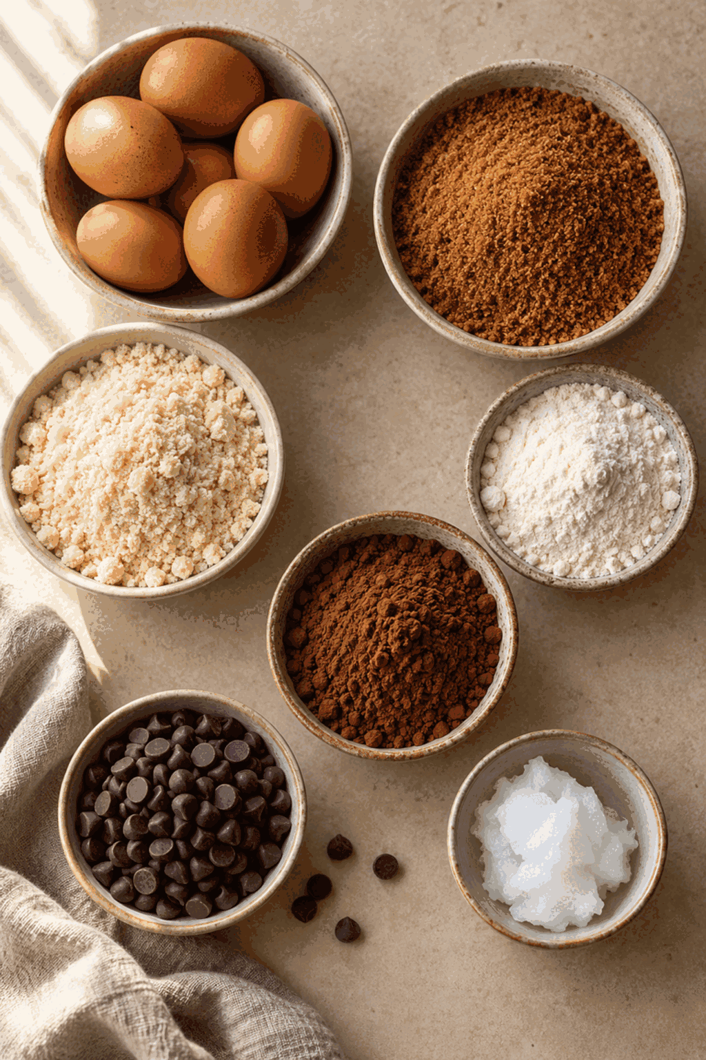 paleo brownies ingredients measured and arranged