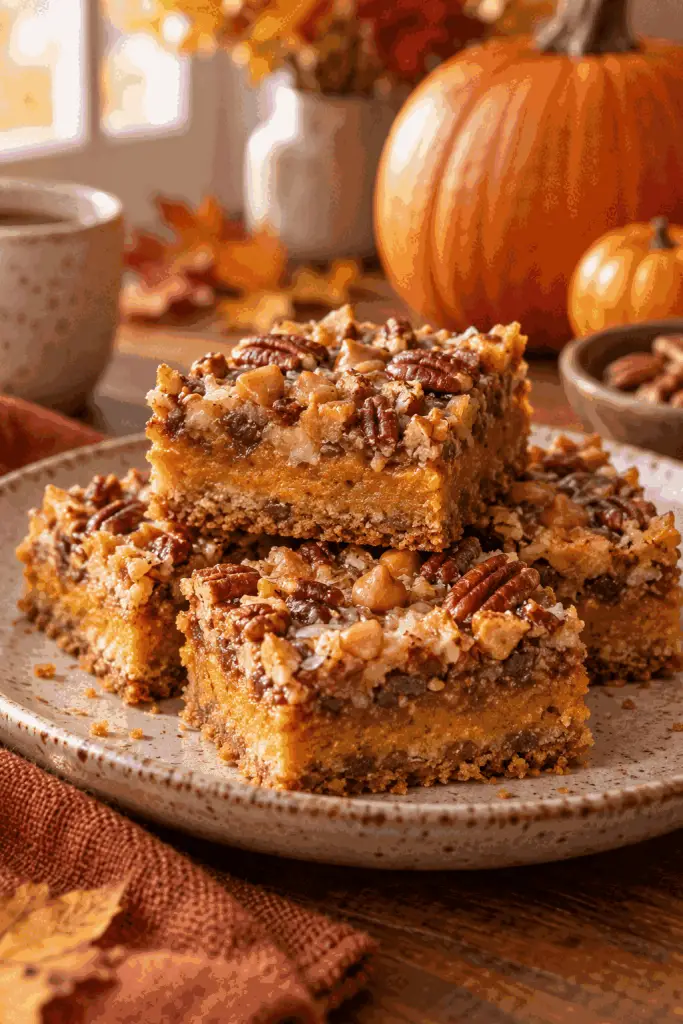 Pumpkin magic bars with pecans and butterscotch