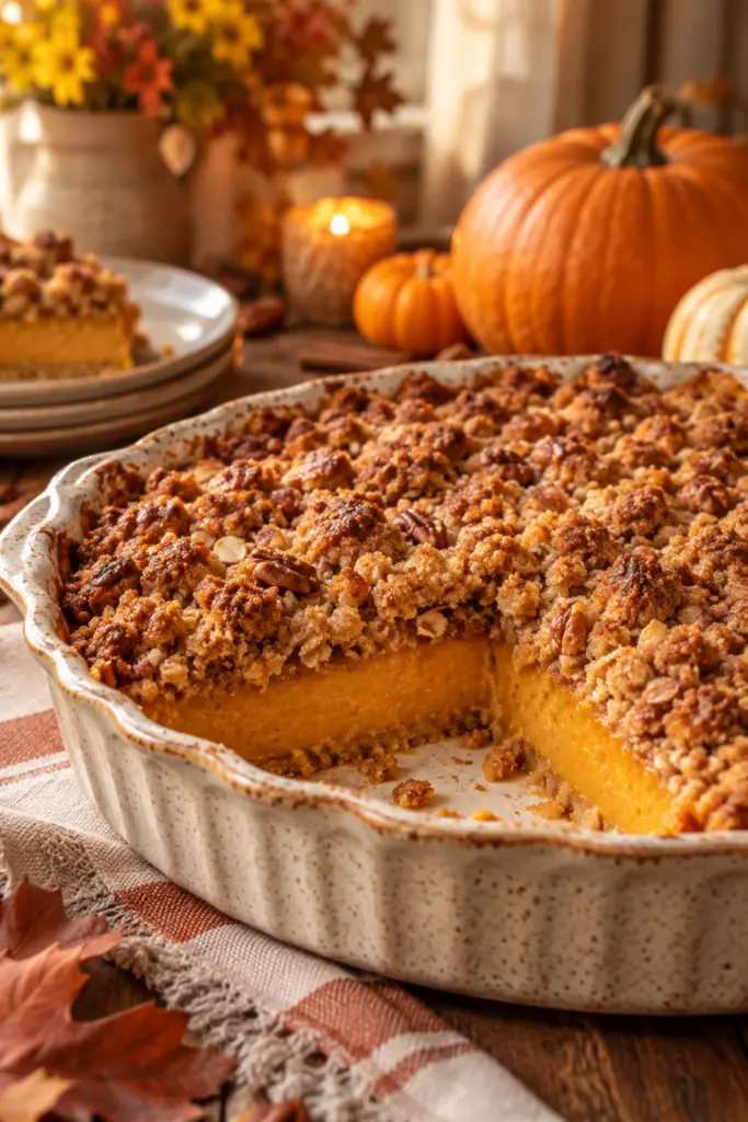 Pumpkin pie crisp with cinnamon streusel