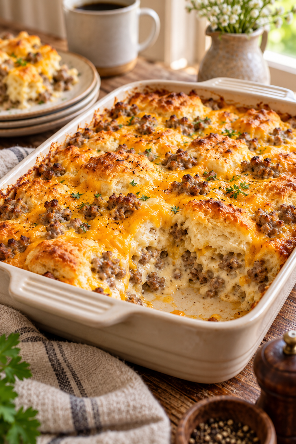 sausage and gravy breakfast casserole finished dish