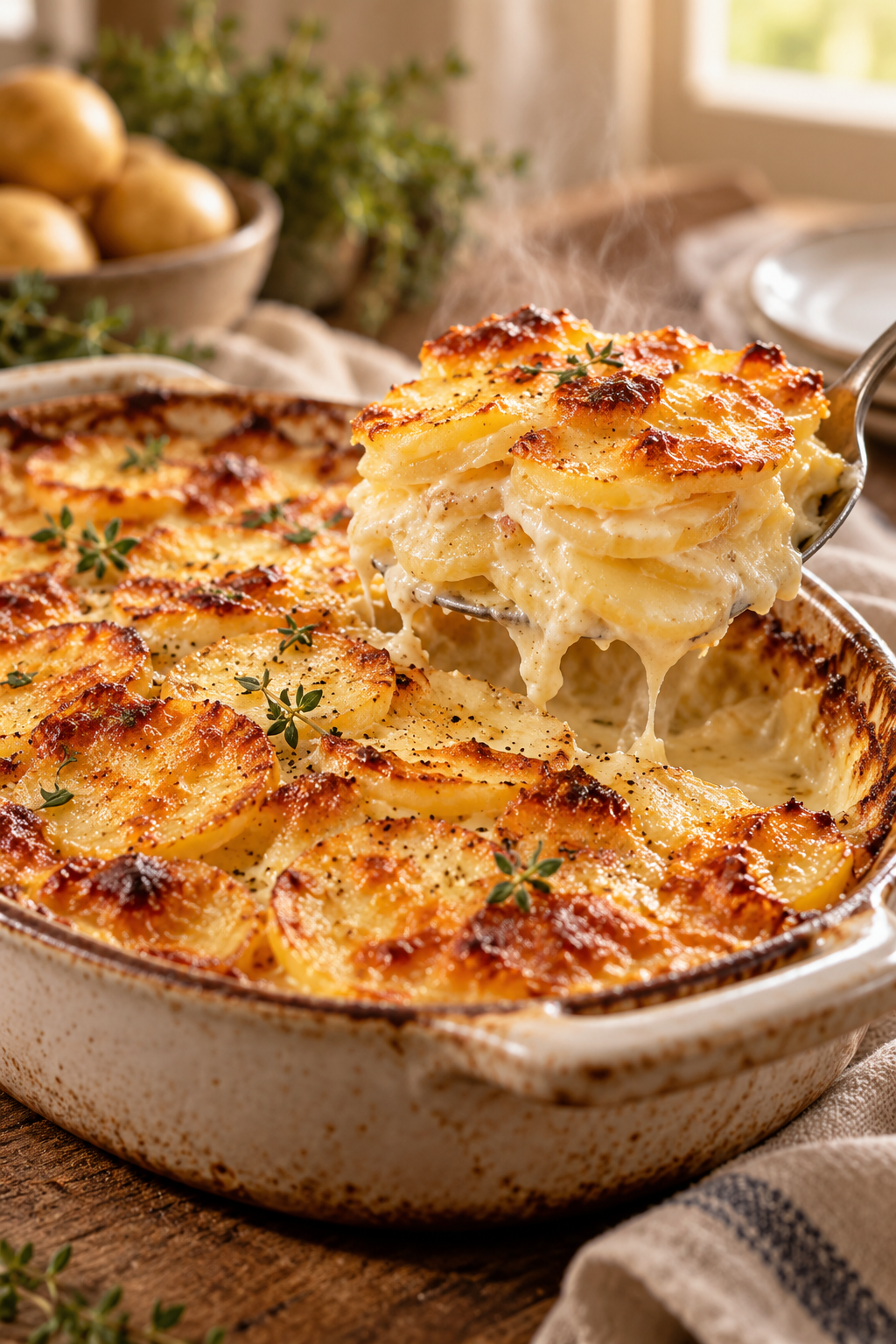 Scalloped potatoes ready to serve